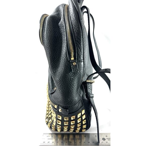 Michael Kors Rhea Zip Studded Black Pebbled Leather Backpack Gold Hardware - Picture 4 of 10